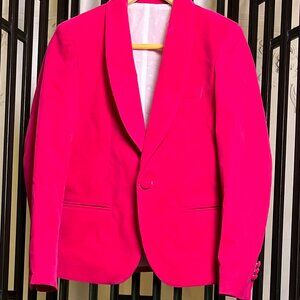 Hot Pink Velvet Pant Suit Set - Size Small